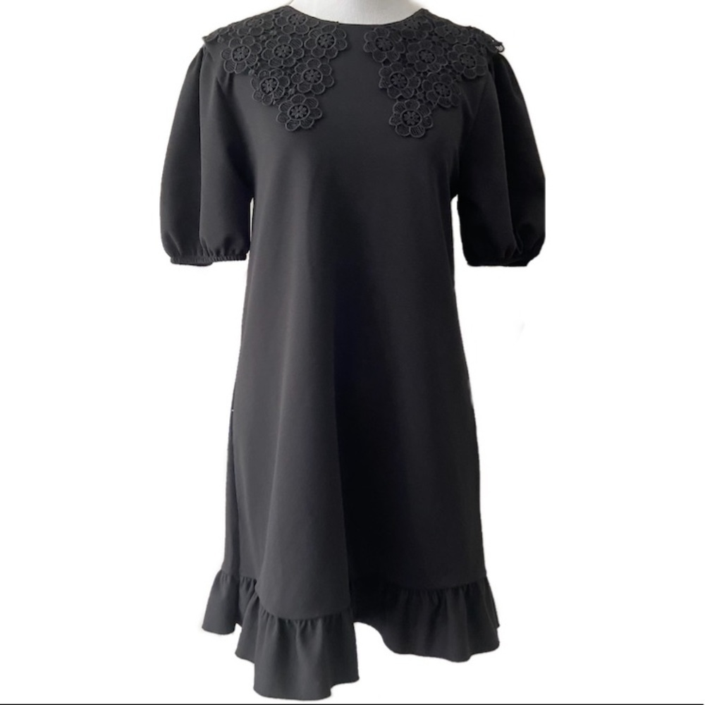 Zara Floral Embellished Puff Sleeve Ruffle Dress